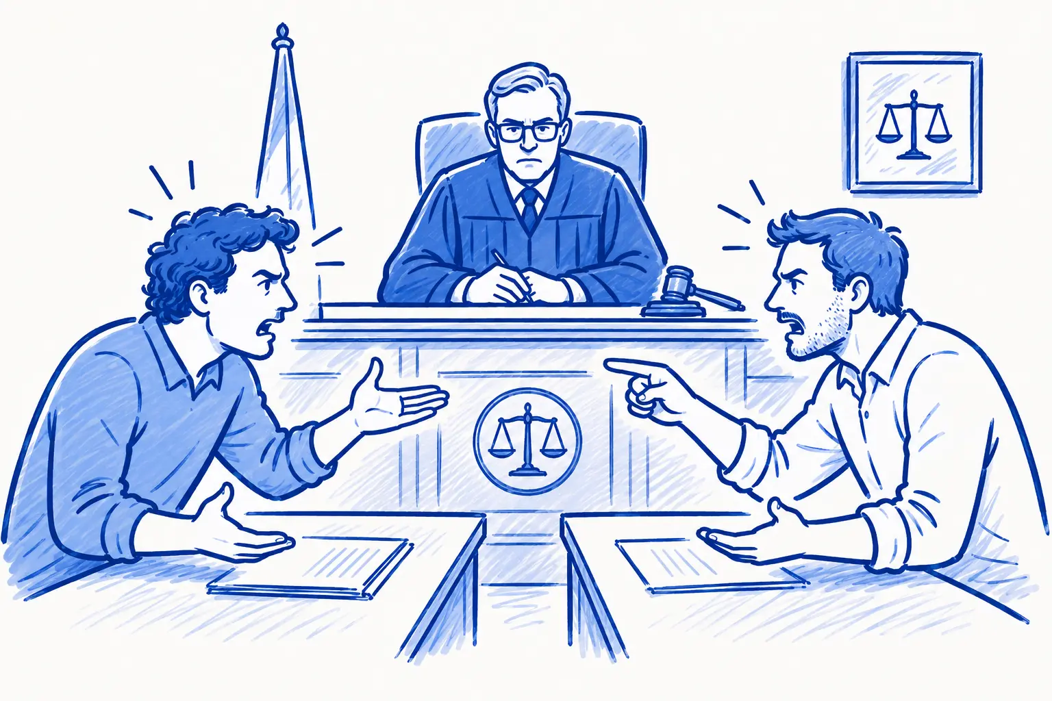 Dos copropietarios discutiendo ante un juez